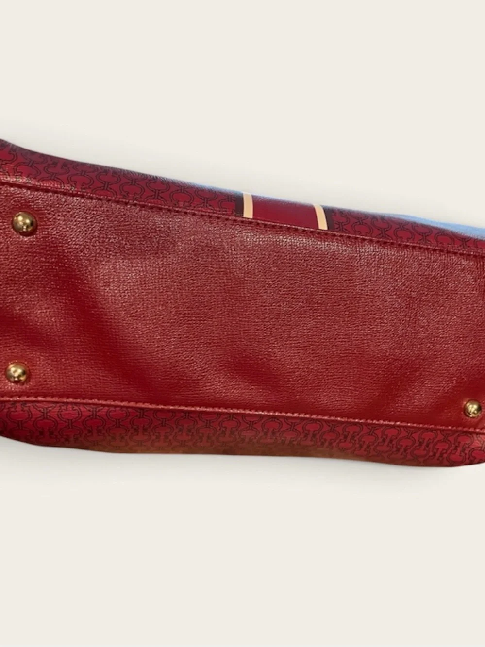 C. Wonder Red Leather Satchel with Cream Stripe